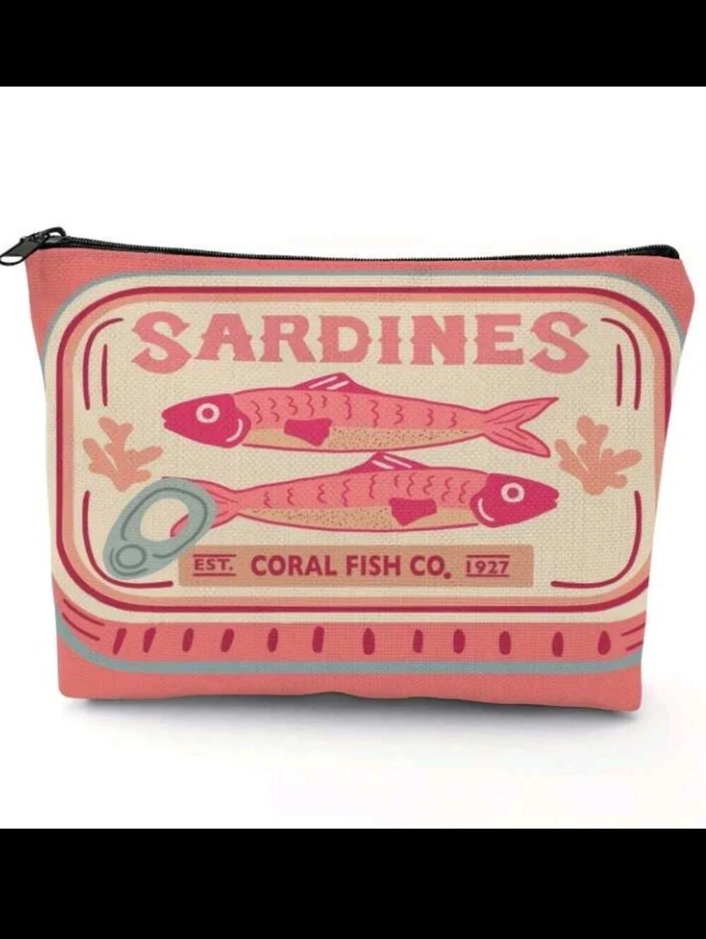 Coral Pink Sardines Cosmetic Zipper Pouch Purse